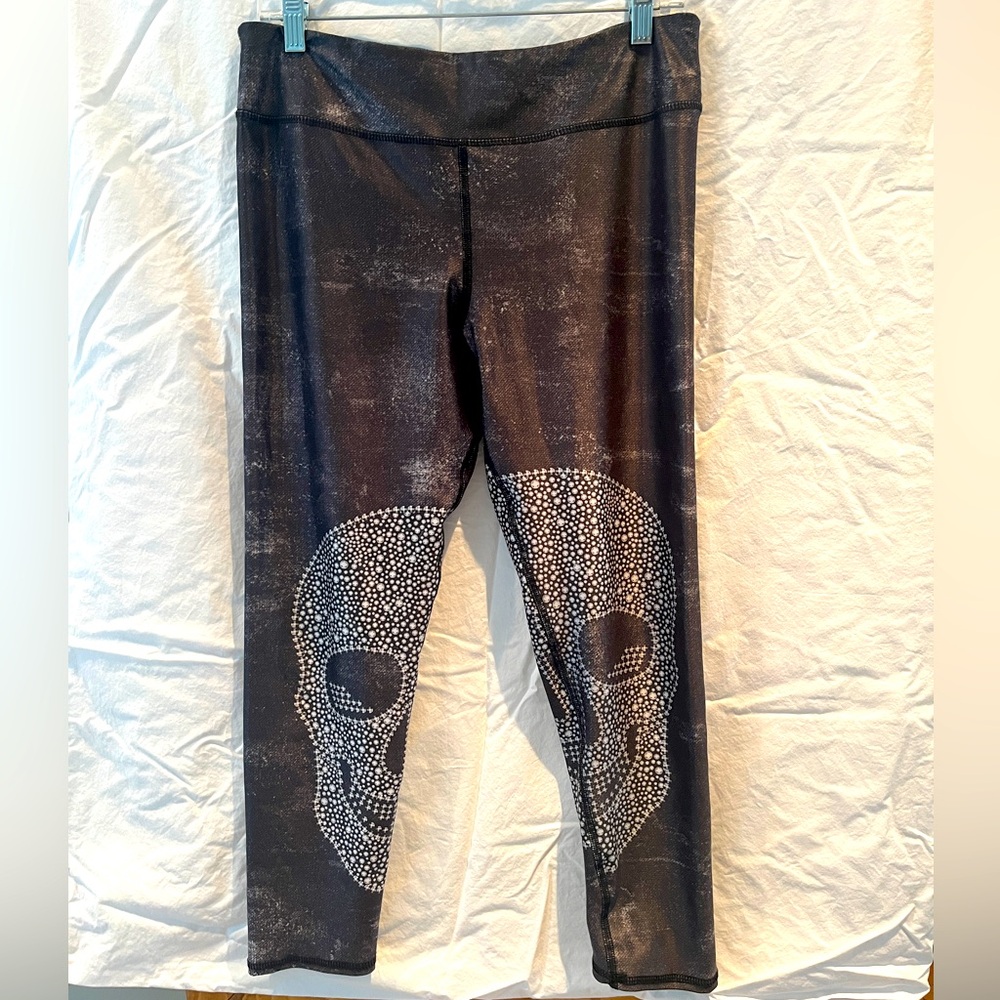 Evolution & Creation Skull Print Stretch Leggings Gray Womens Size L
